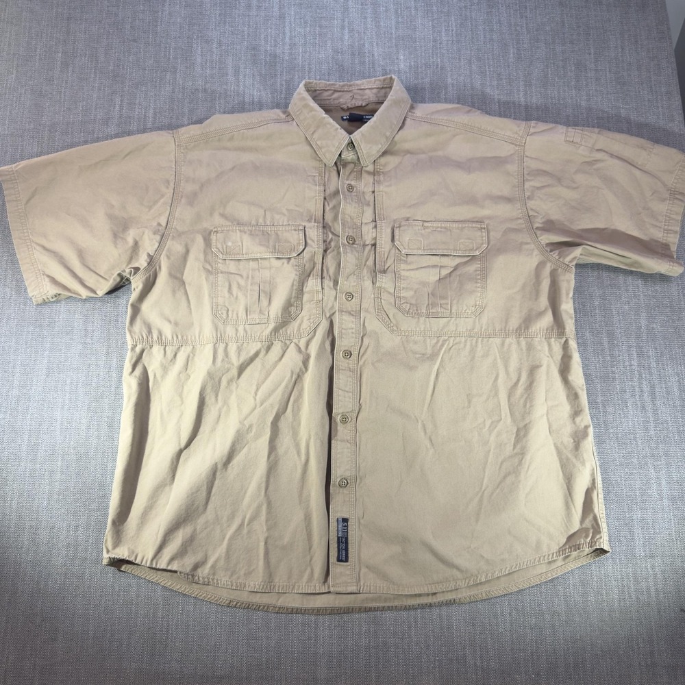 5.11 Tactical Shirt Mens 2XL Beige Short Sleeve Button Up Tactical Pockets
